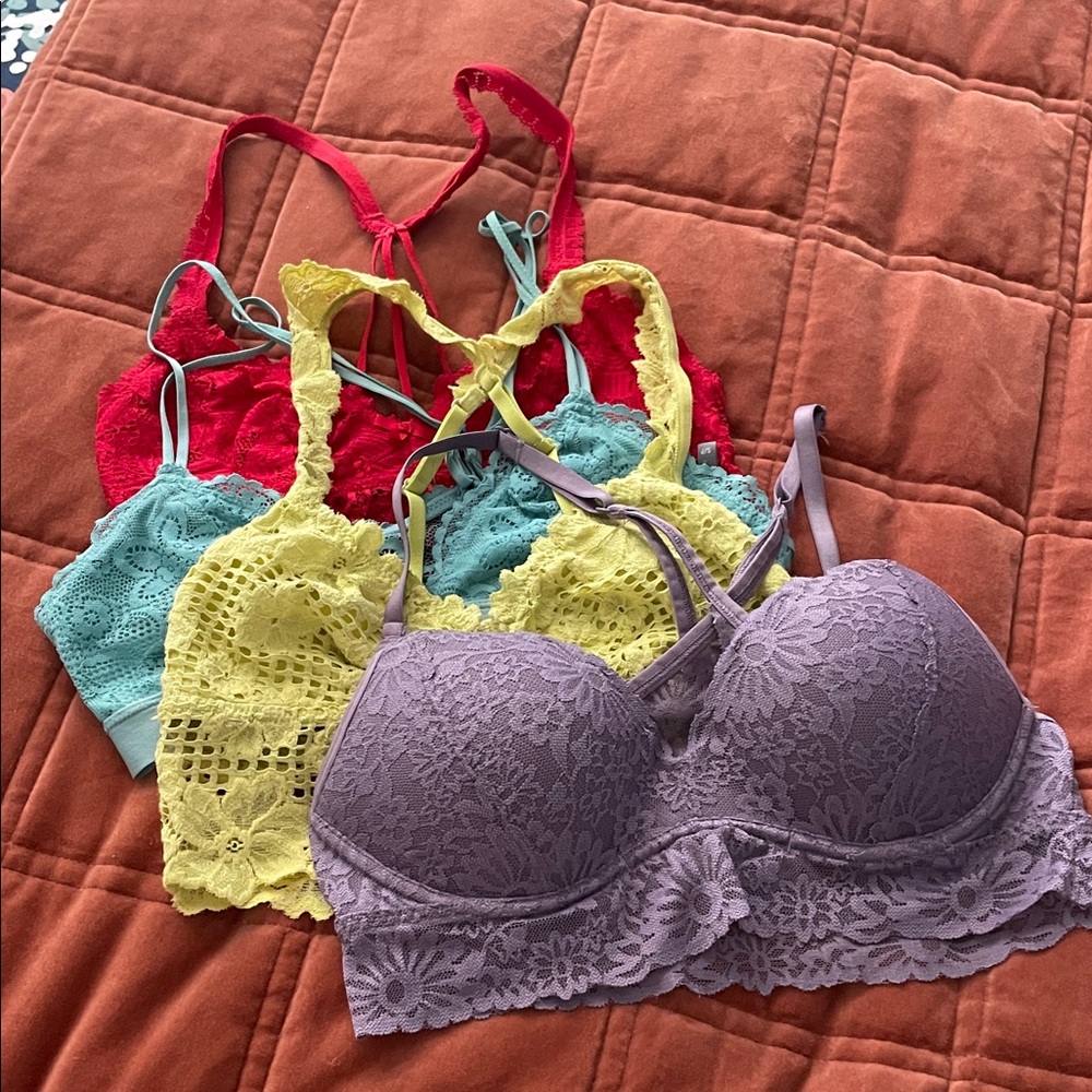 Victoria's Secret & Aerie Lace Bralette Collection - Red, Yellow, Purple, Blue